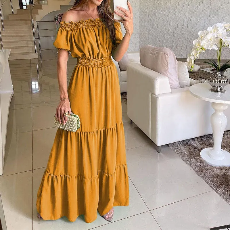 Casual Elegant Ruffle Halter Sleeveless Classic Female Party Outfits Beach Maxi Dress