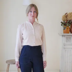 Collarless Blouse - Blush Gingham