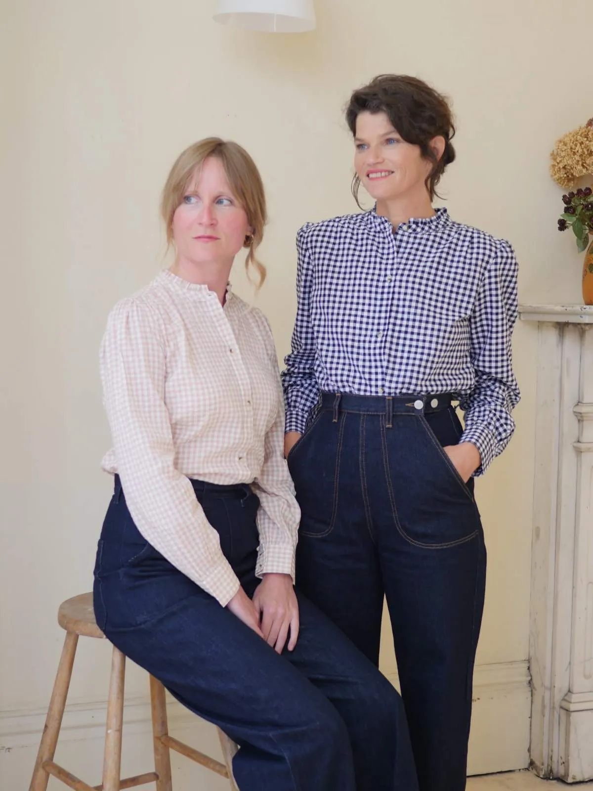 Collarless Blouse - Blush Gingham