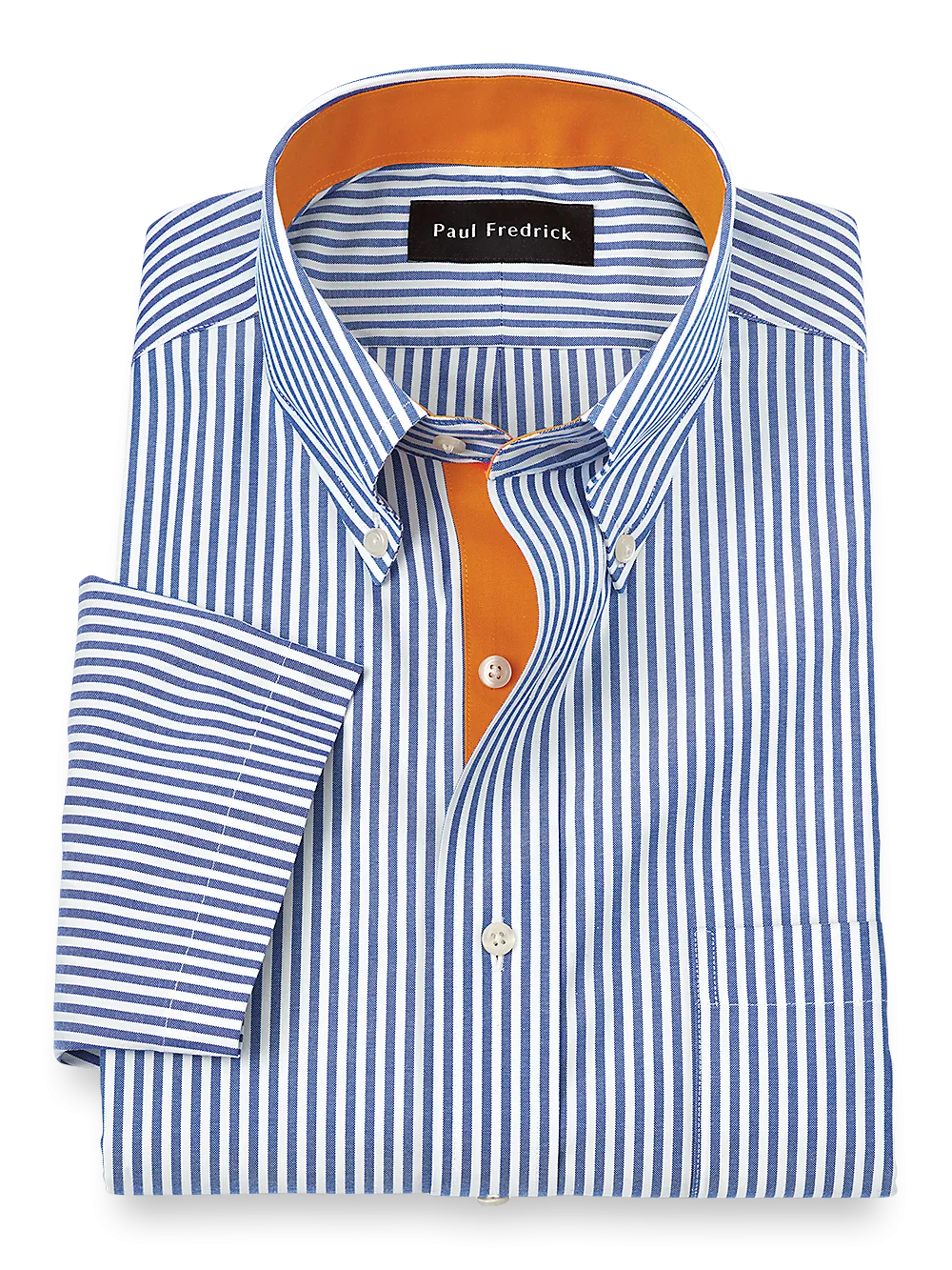 Comfort Stretch Non-Iron Stripe Dress Shirt With Contrast Trim - Blue