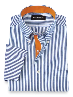 Comfort Stretch Non-Iron Stripe Dress Shirt With Contrast Trim - Blue