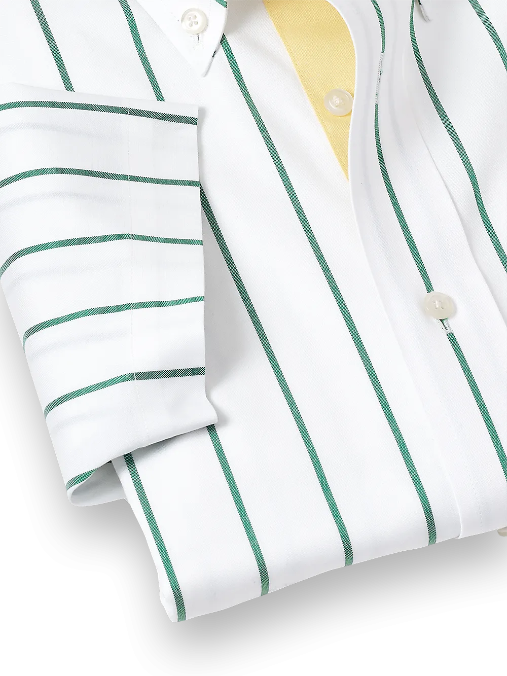 Comfort Stretch Non-Iron Stripe Dress Shirt With Contrast Trim - Green
