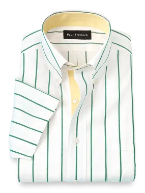 Comfort Stretch Non-Iron Stripe Dress Shirt With Contrast Trim - Green