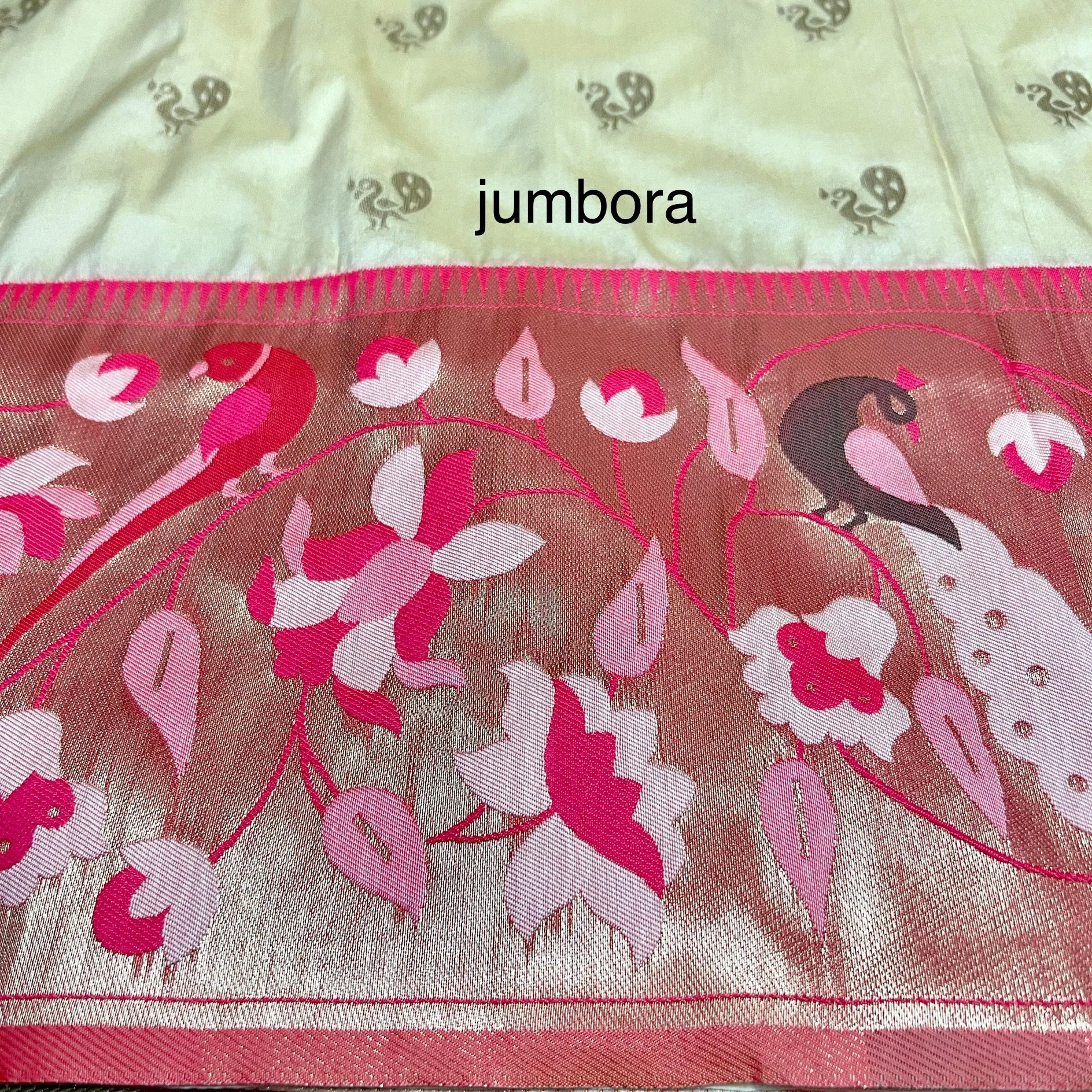 Cream Semi Katan Paithani silk saree with stitched blouse