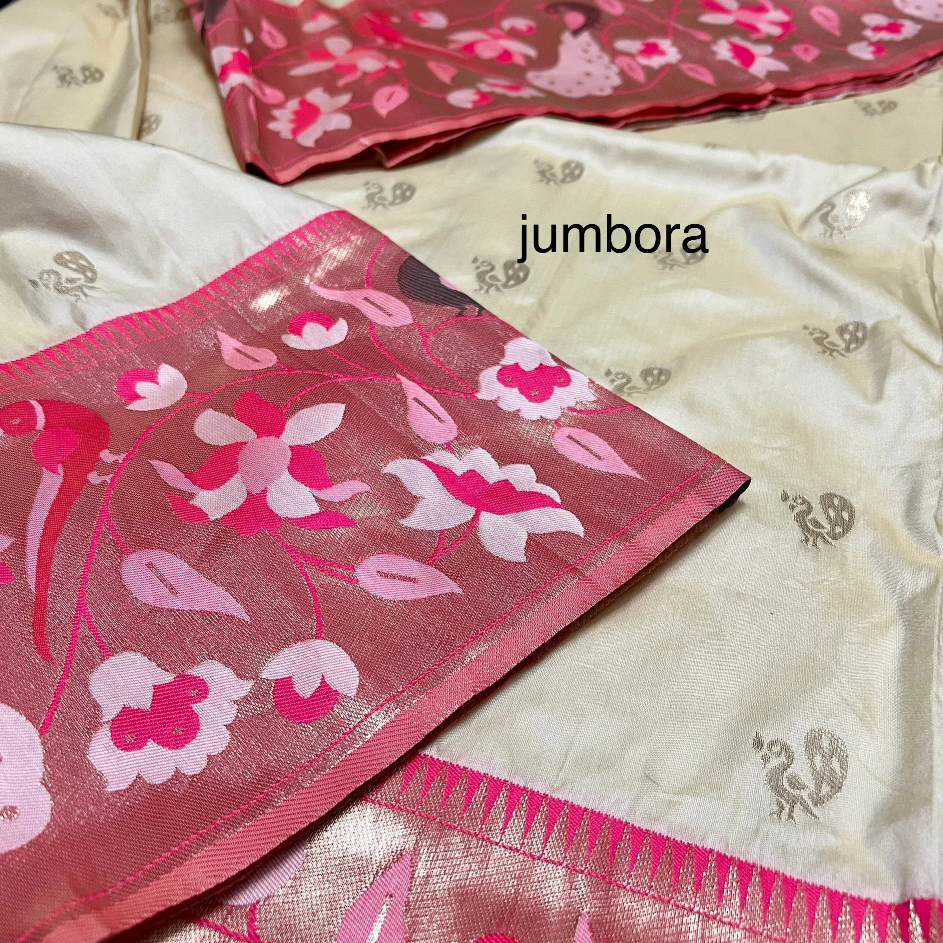 Cream Semi Katan Paithani silk saree with stitched blouse
