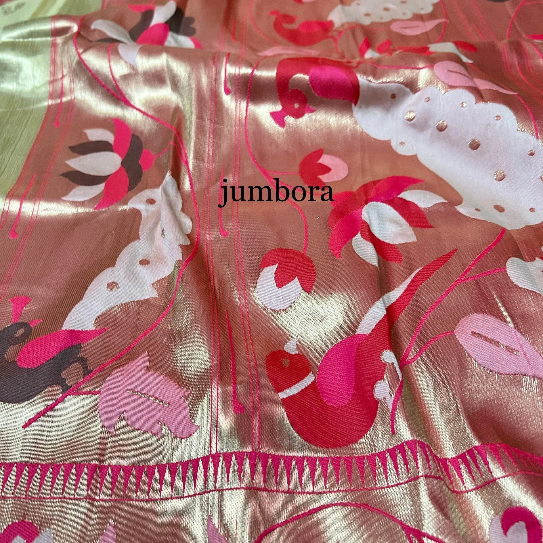 Cream Semi Katan Paithani silk saree with stitched blouse