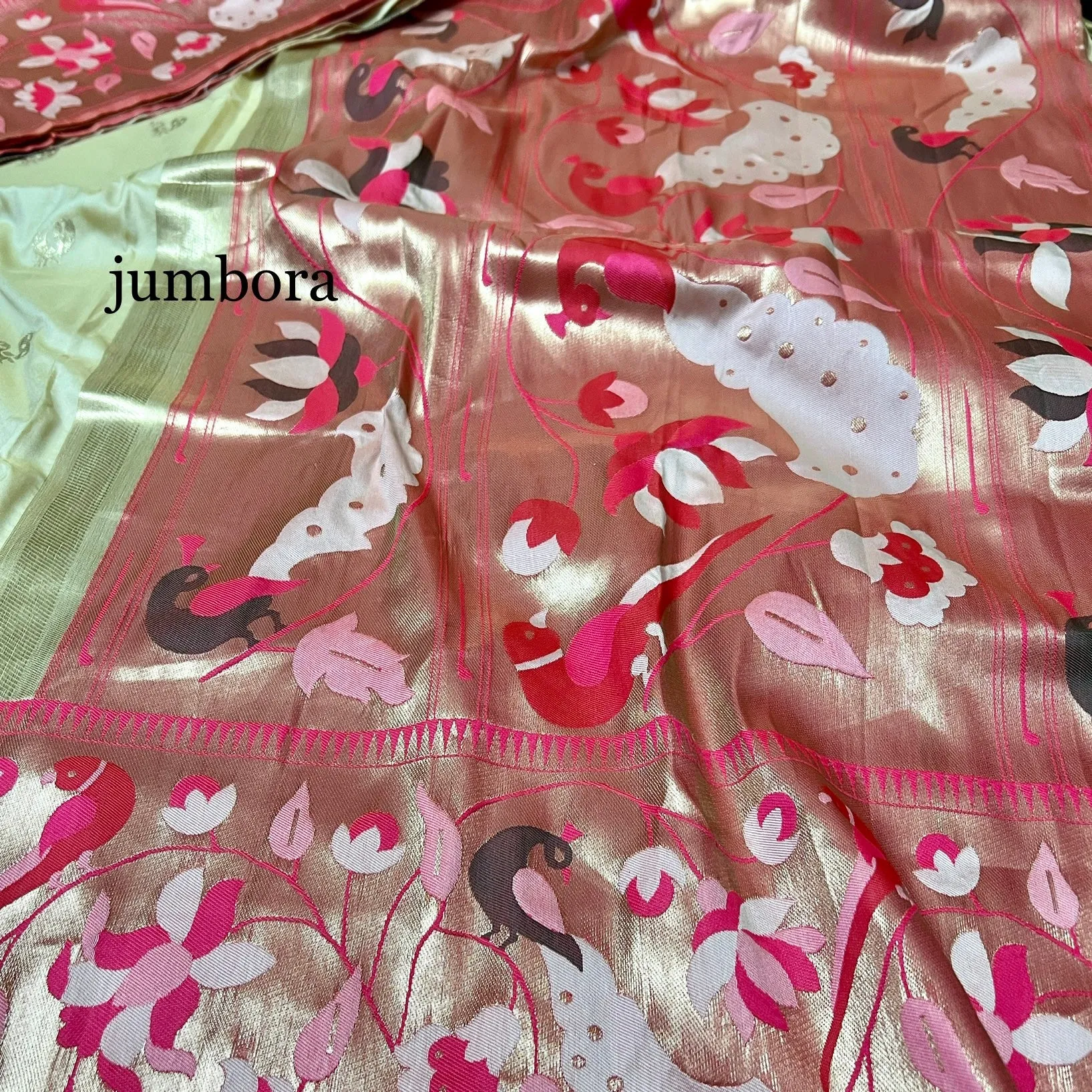 Cream Semi Katan Paithani silk saree with stitched blouse
