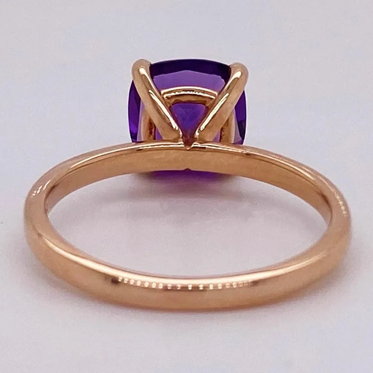 Cushion Cut Amethyst Solitaire Ring