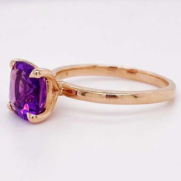 Cushion Cut Amethyst Solitaire Ring