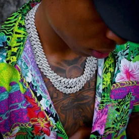 Diamond Prong Baguette Cuban Link Chain (19mm)   Diamond Cuban Link Chain (12mm) Bundle