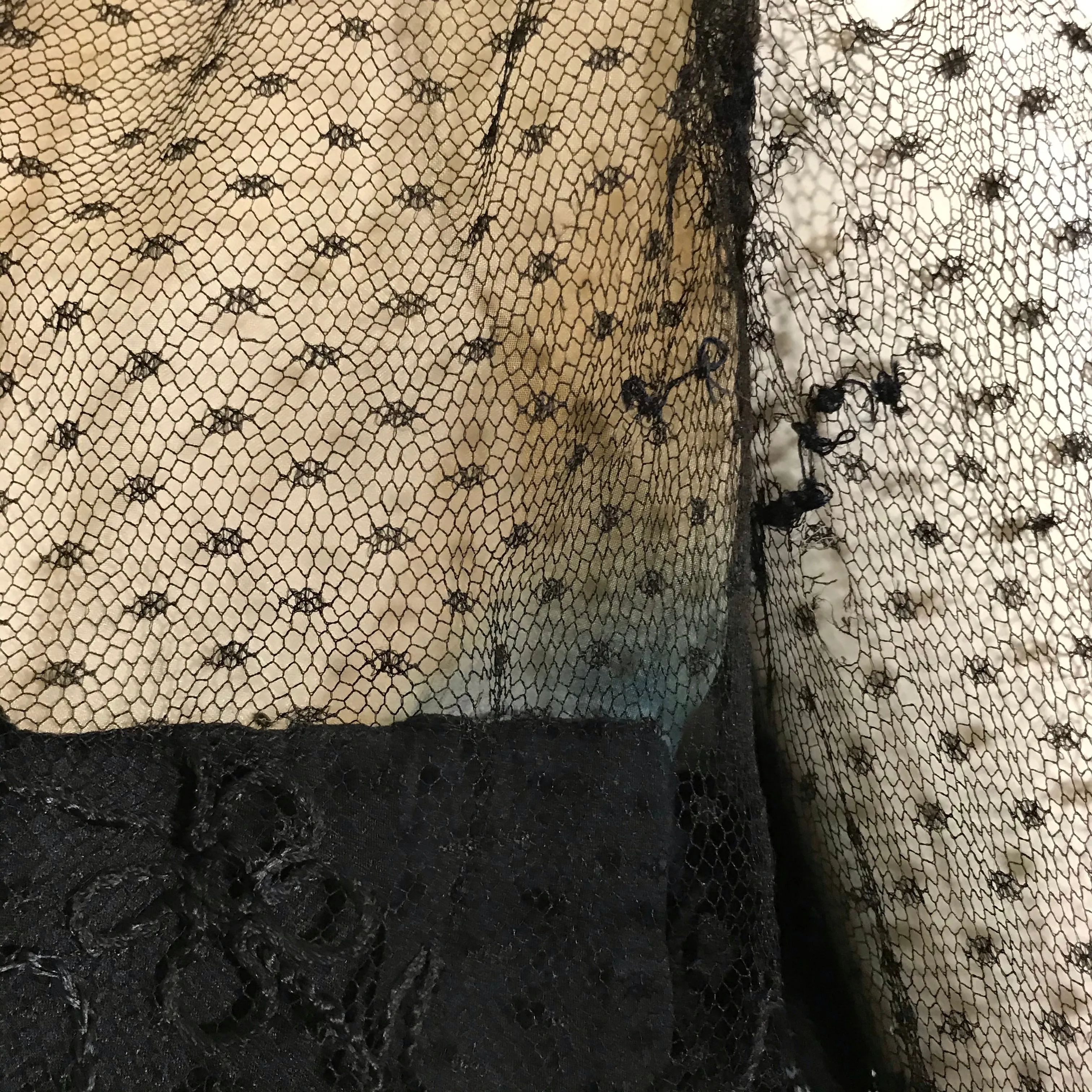 Elaborate Ink Black Silk Formal Dress with Beading Lace and Long Fringe circa 1910s