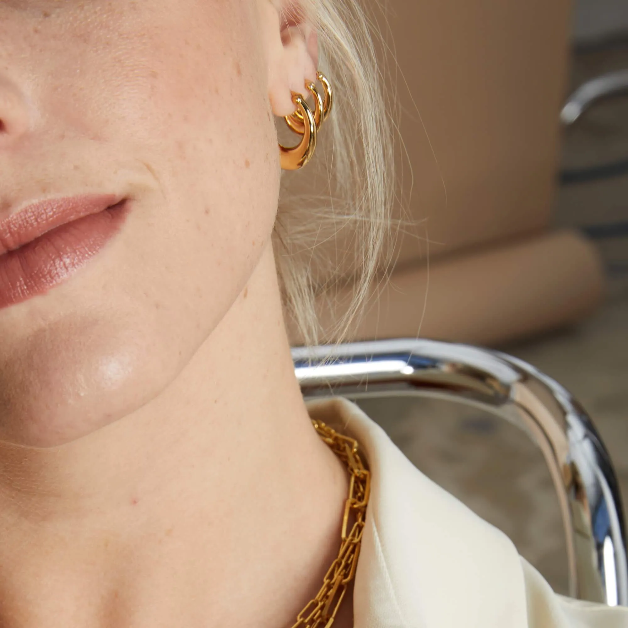 Estée Lalonde Maxi Ellipse Hoop Earrings 18ct Gold Plate