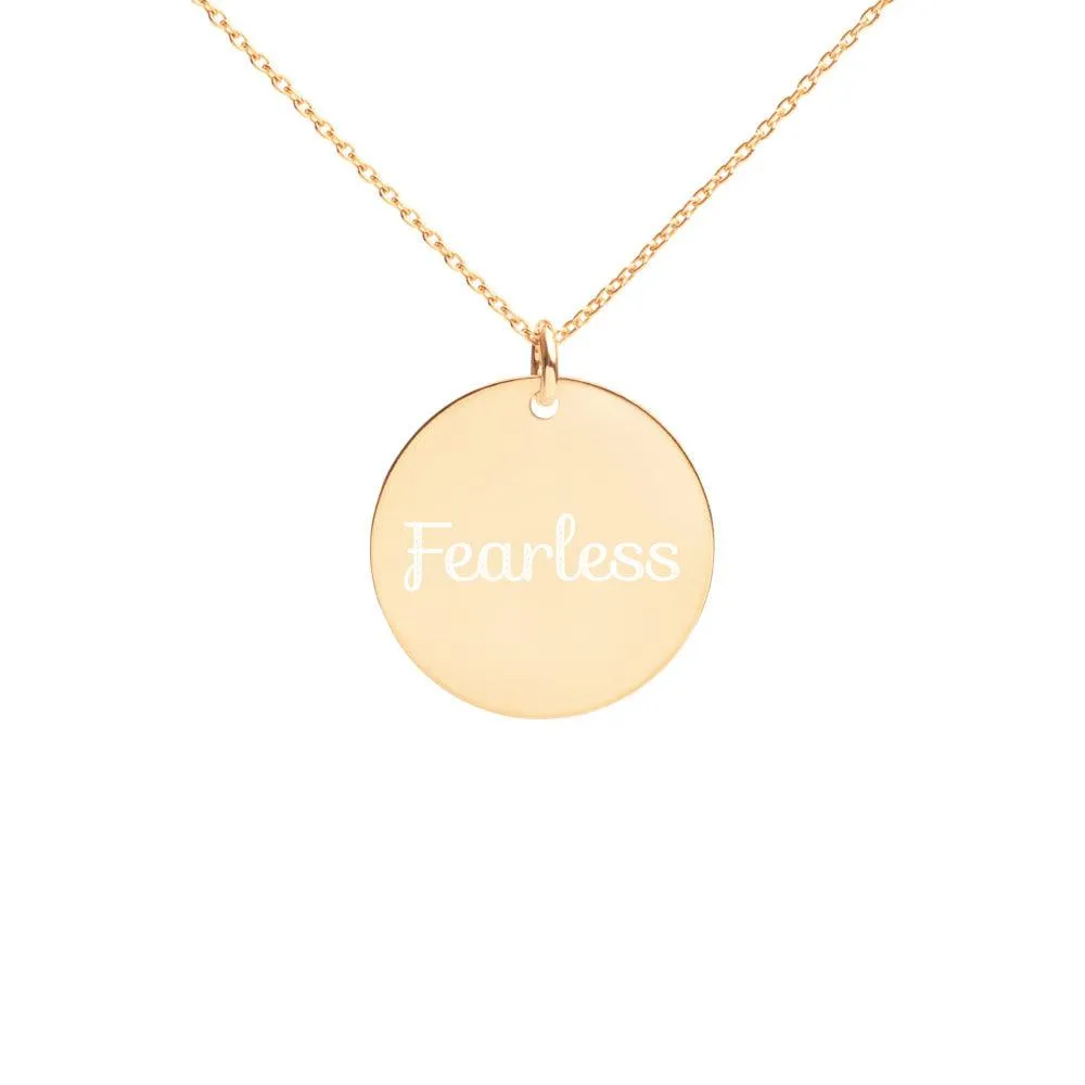 Fearless Engraved Silver Disc Necklace