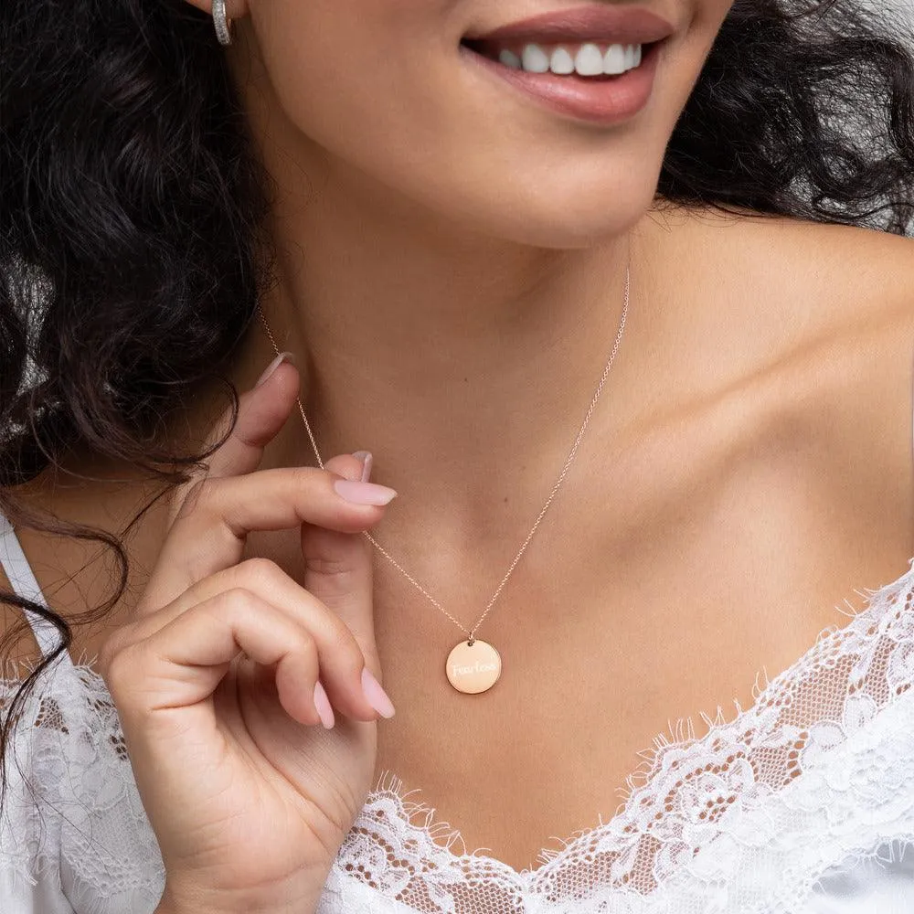 Fearless Engraved Silver Disc Necklace
