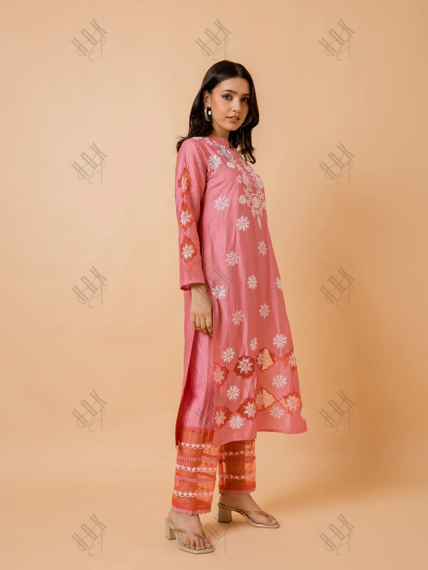 Fizaa Pink Chikankari Chanderi Silk Kurta