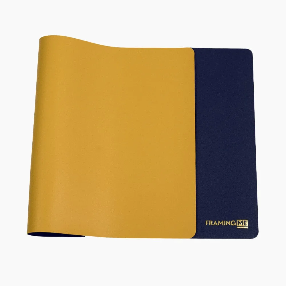 FRAMING ME - PREMIUM LEATHER DESK MAT MIDNIGHT BLUE & MUSTARD