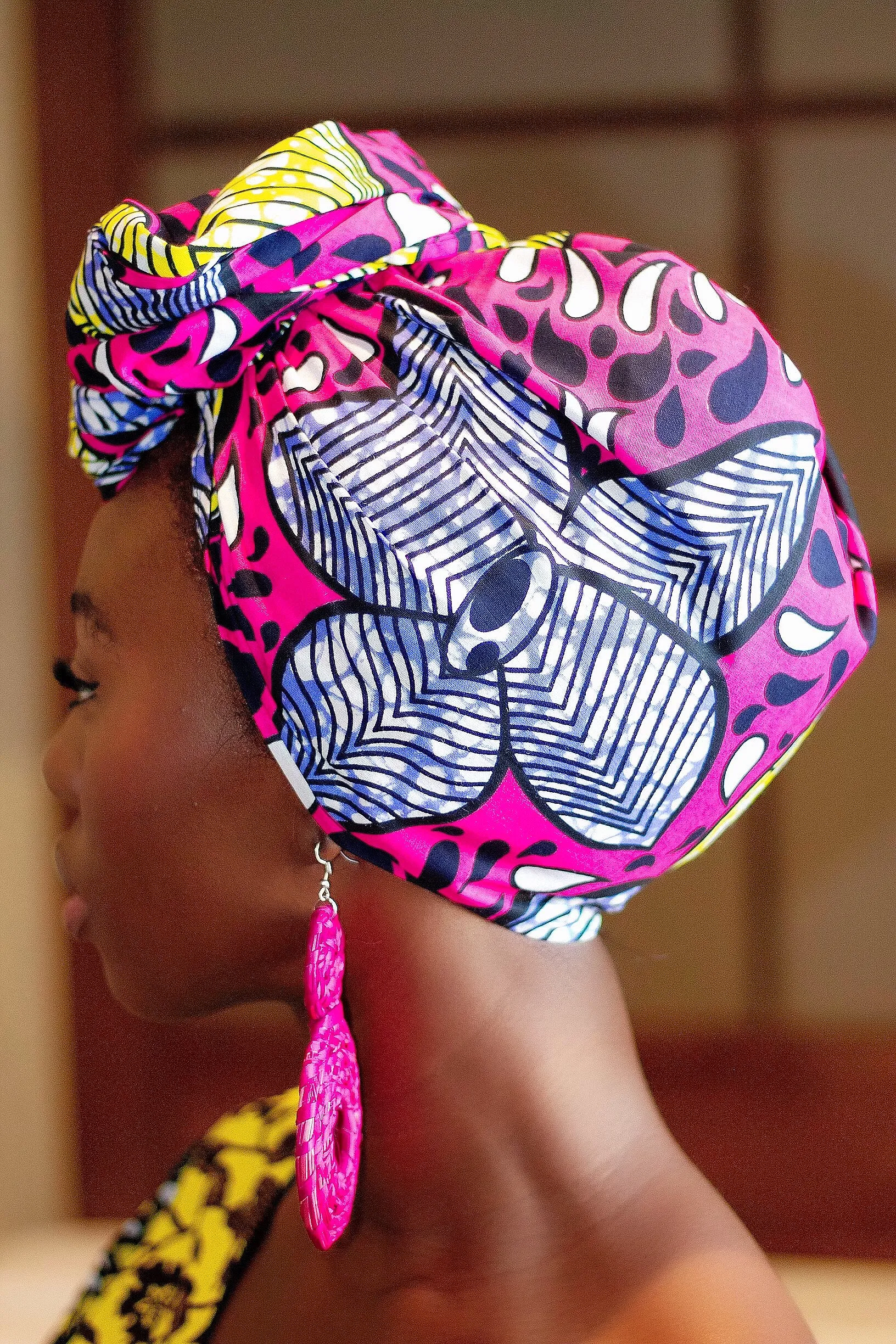 Gift Bundle African Ankara Print Headwrap/Headtie with Rattan Earring- Eniola