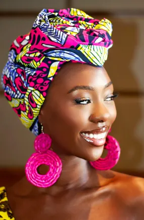 Gift Bundle African Ankara Print Headwrap/Headtie with Rattan Earring- Eniola