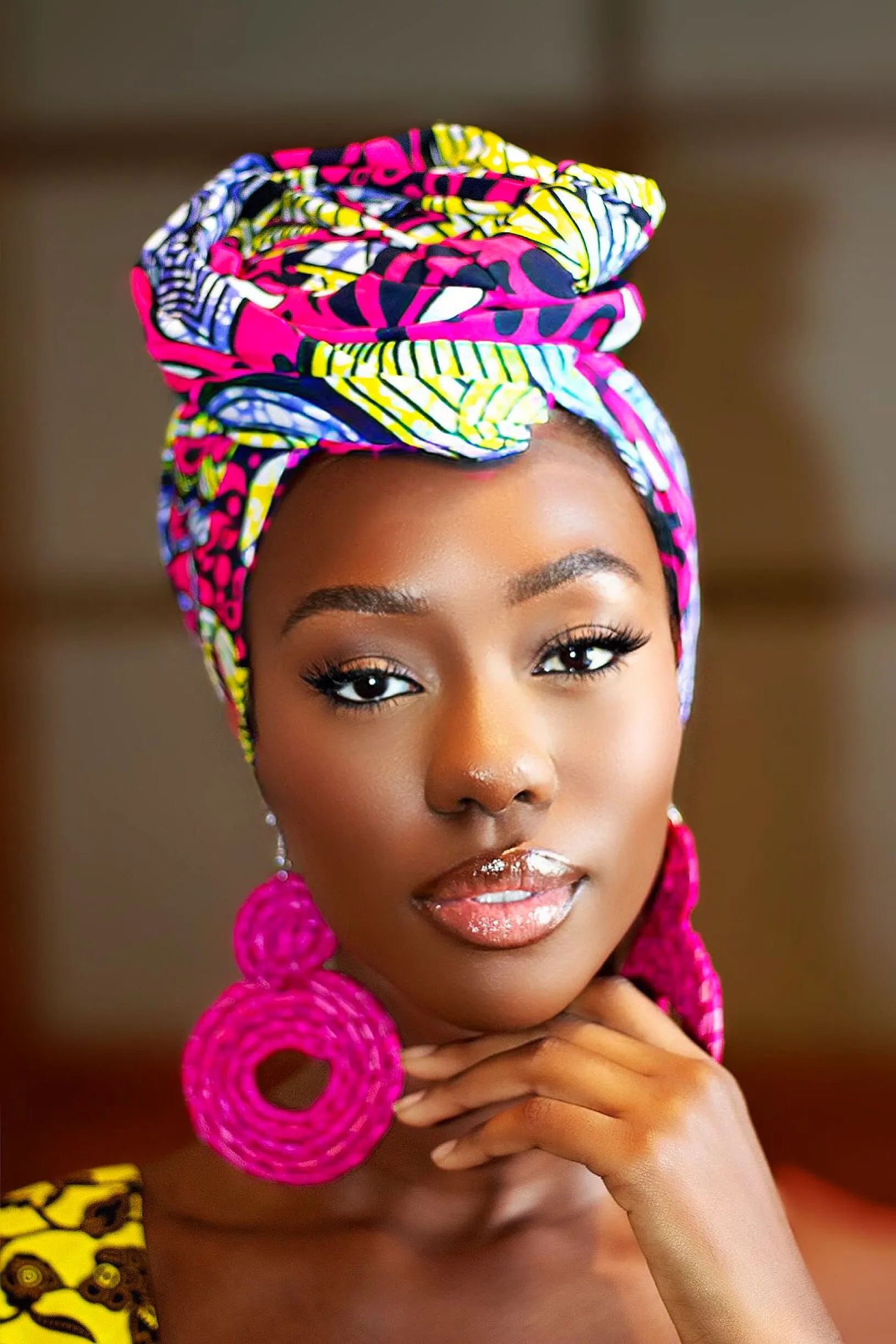 Gift Bundle African Ankara Print Headwrap/Headtie with Rattan Earring- Eniola