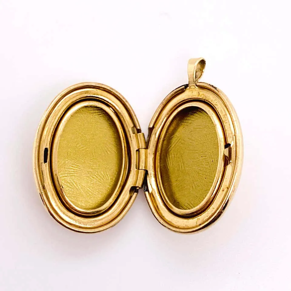 Gold Flower Locket, Vintage Inspired 14K Gold Floral Wing Oval Engraved Necklace