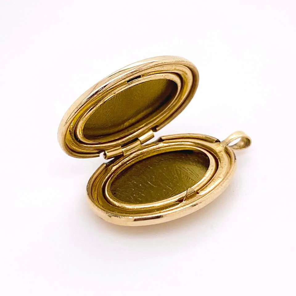 Gold Flower Locket, Vintage Inspired 14K Gold Floral Wing Oval Engraved Necklace