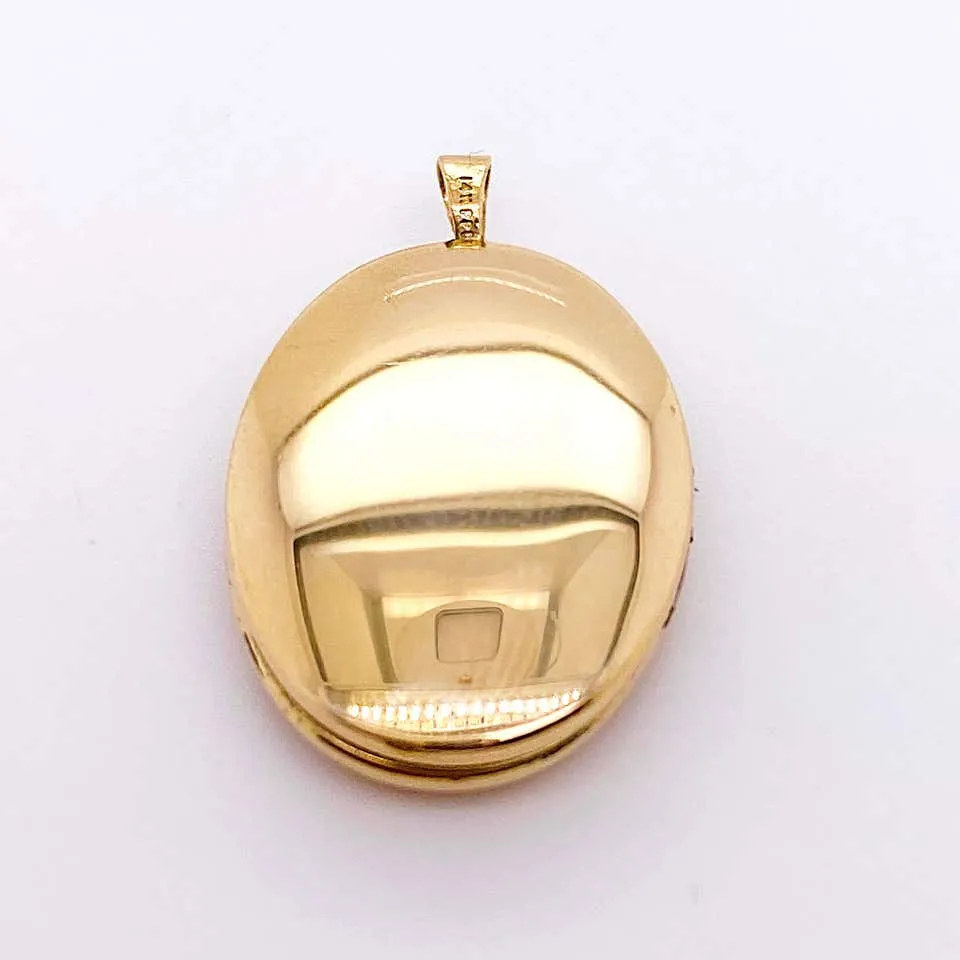 Gold Flower Locket, Vintage Inspired 14K Gold Floral Wing Oval Engraved Necklace