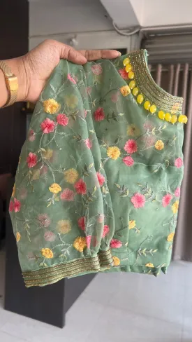 Green organza embroidery hand worked blouse