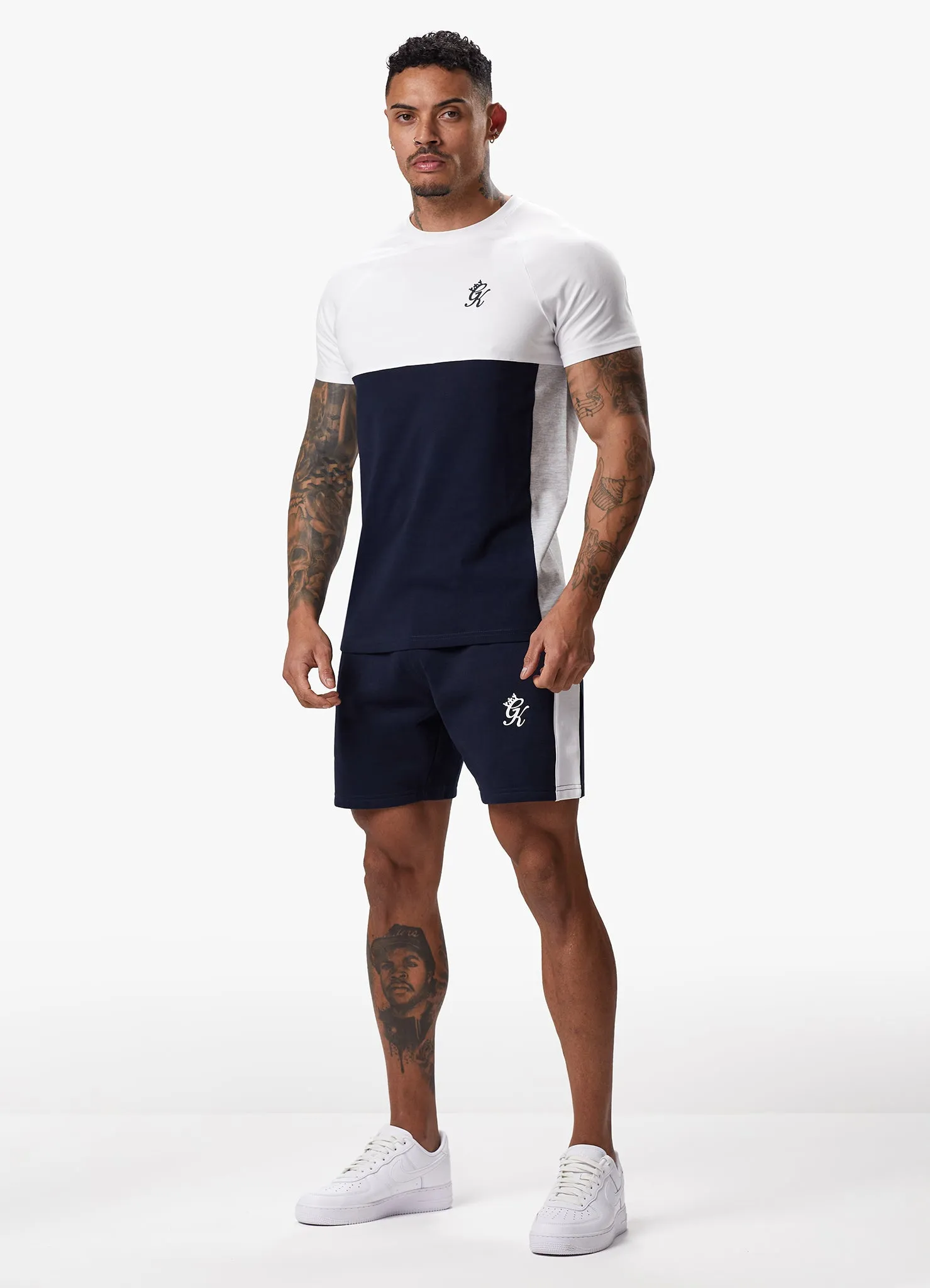 Gym King Contrast Panel Fleece Short - Navy/White