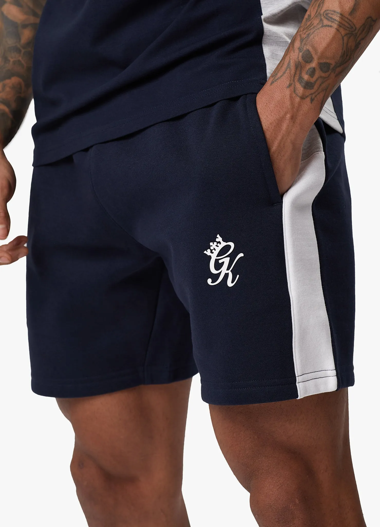 Gym King Contrast Panel Fleece Short - Navy/White