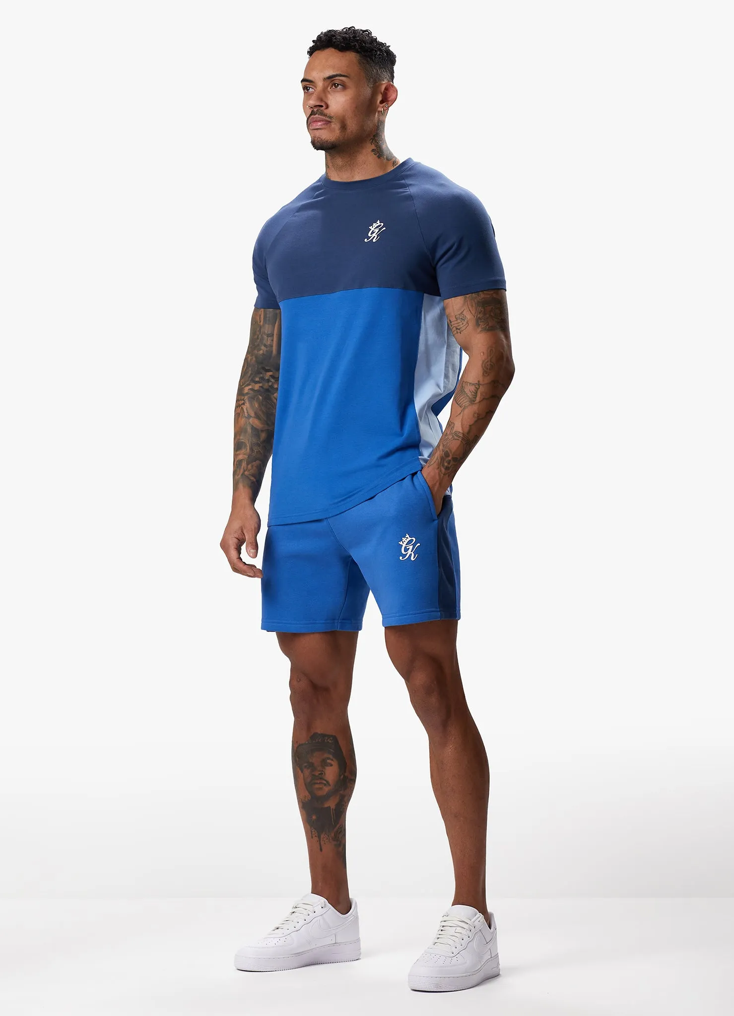 Gym King Contrast Panel Fleece Short - Riviera Blue/Sky Blue