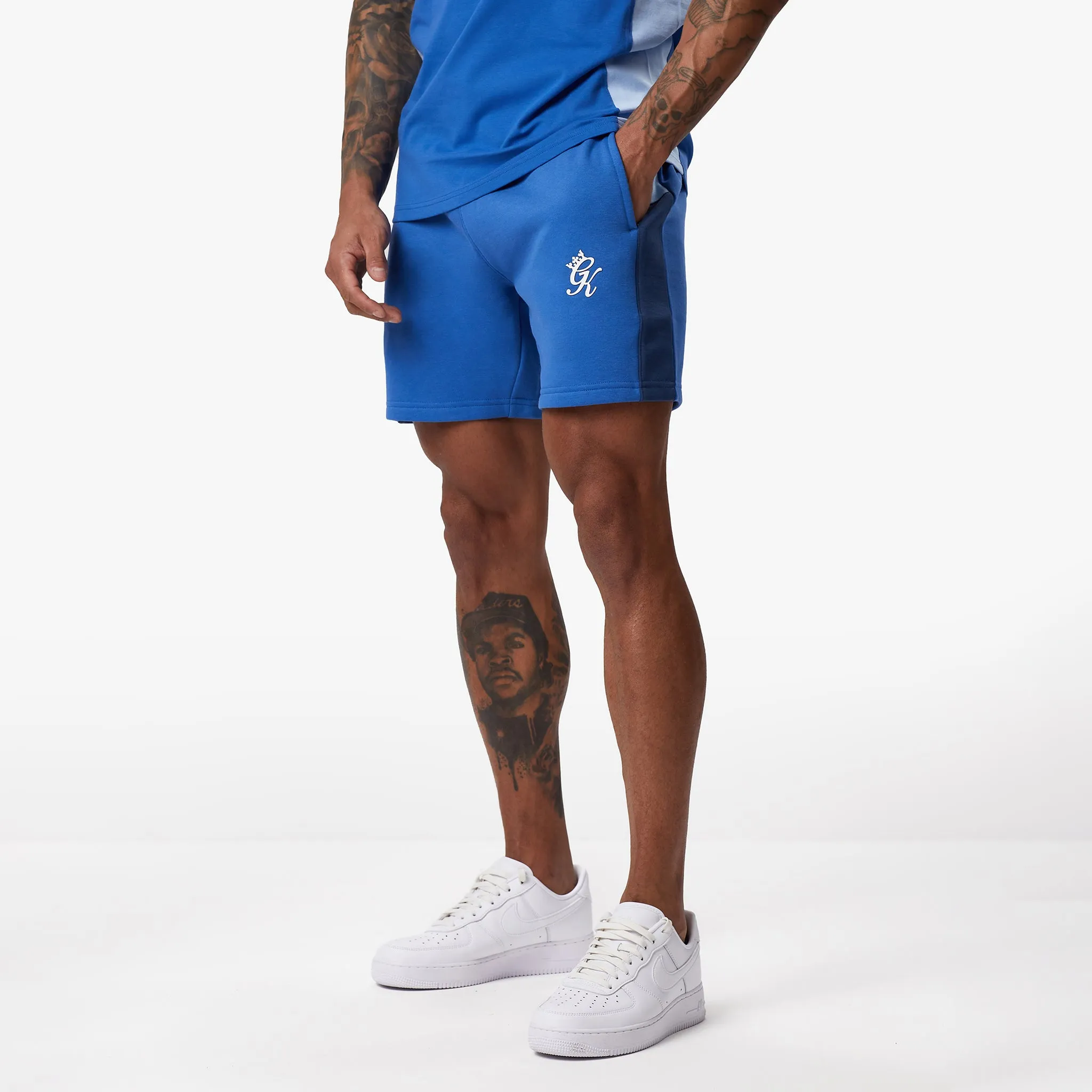 Gym King Contrast Panel Fleece Short - Riviera Blue/Sky Blue
