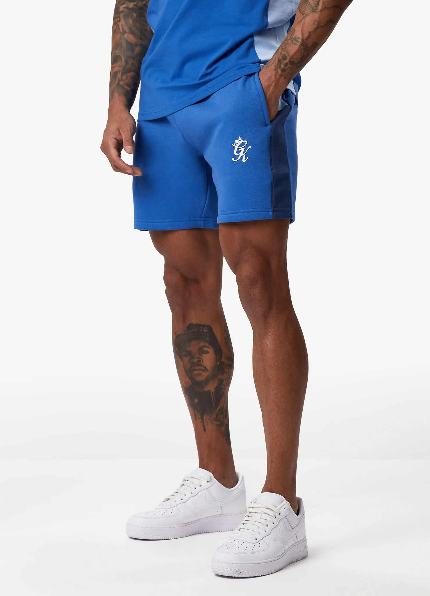 Gym King Contrast Panel Fleece Short - Riviera Blue/Sky Blue