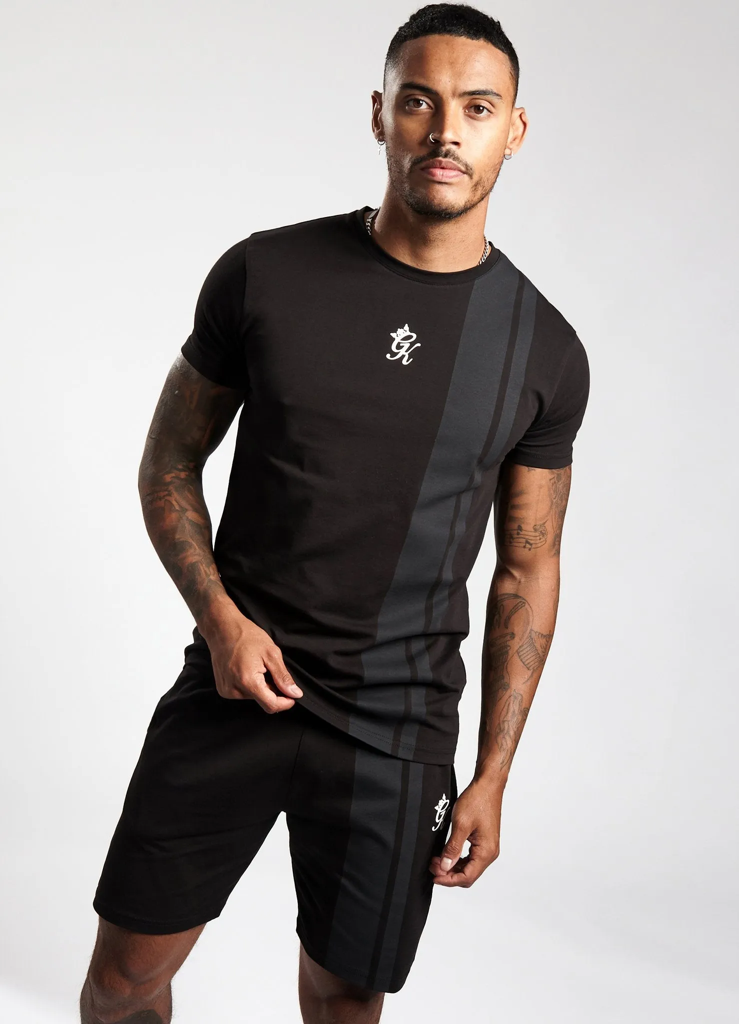 Gym King Printed Stripe Short - Black