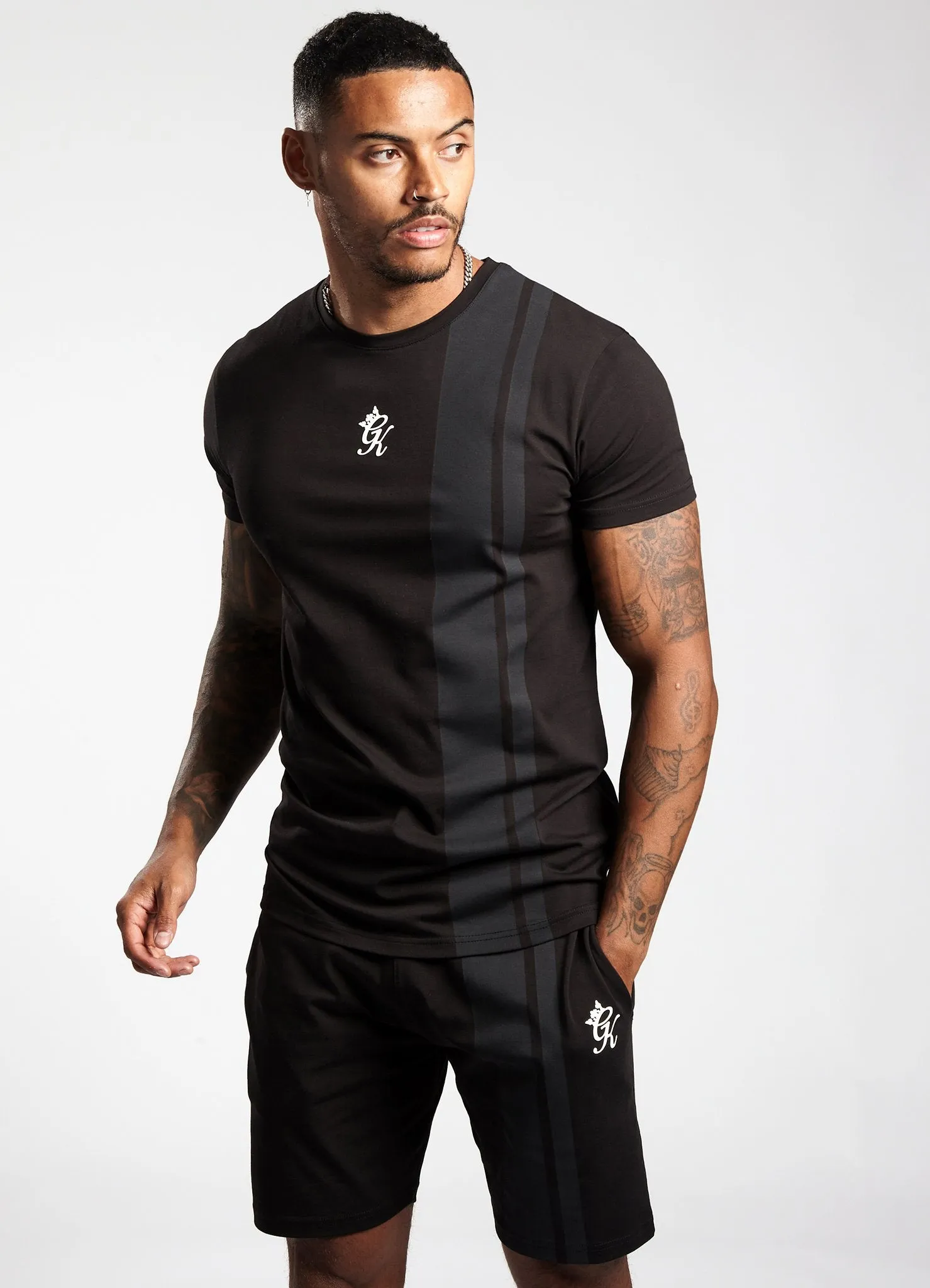 Gym King Printed Stripe Short - Black