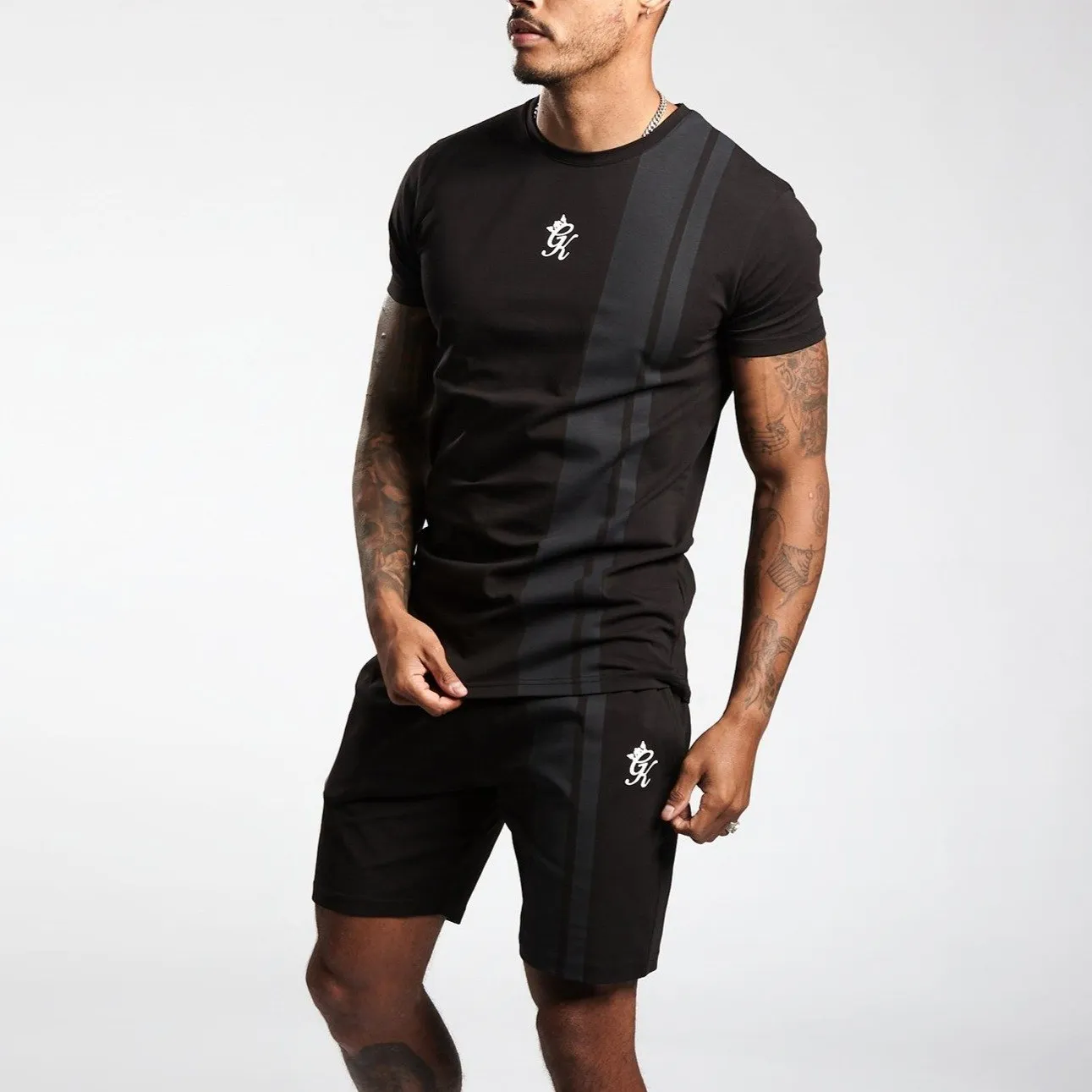Gym King Printed Stripe Short - Black