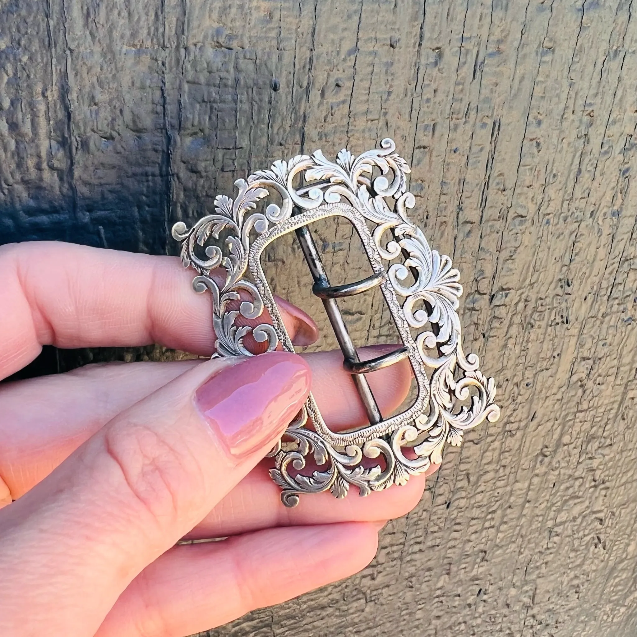 Hand Engraved Sterling Acanthus Leaf Buckle