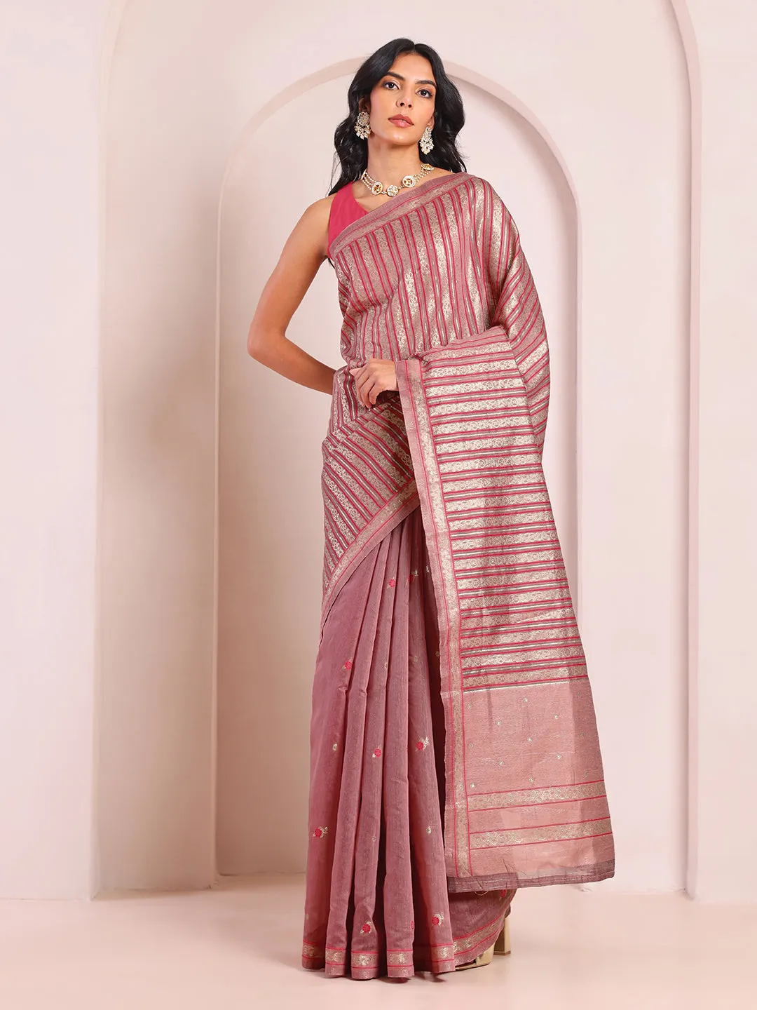 Heer Polka Zari Pink Saree