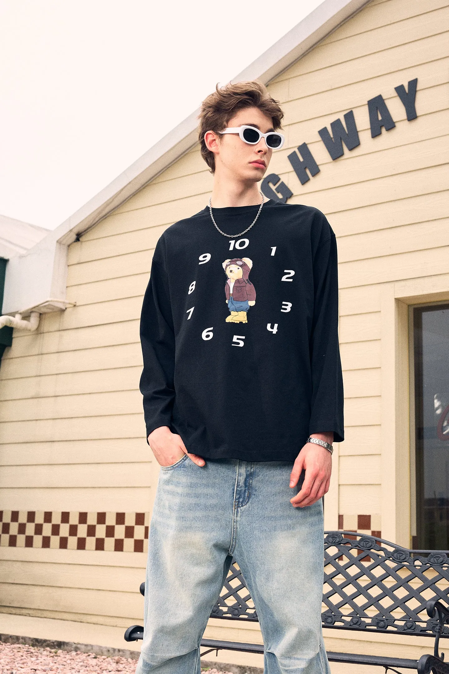 ICS Funny Clock Bear Long Sleeve T-shirt