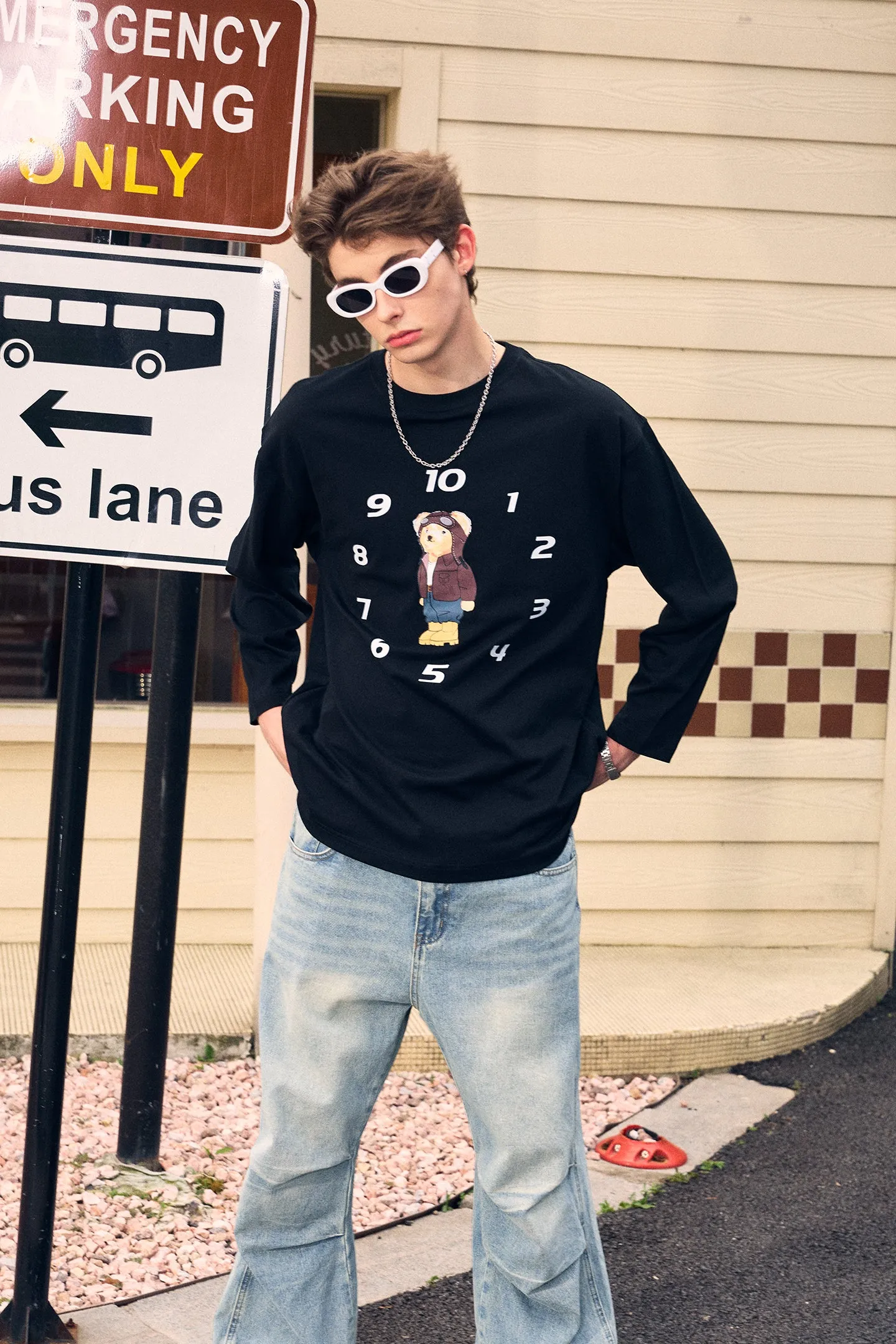 ICS Funny Clock Bear Long Sleeve T-shirt
