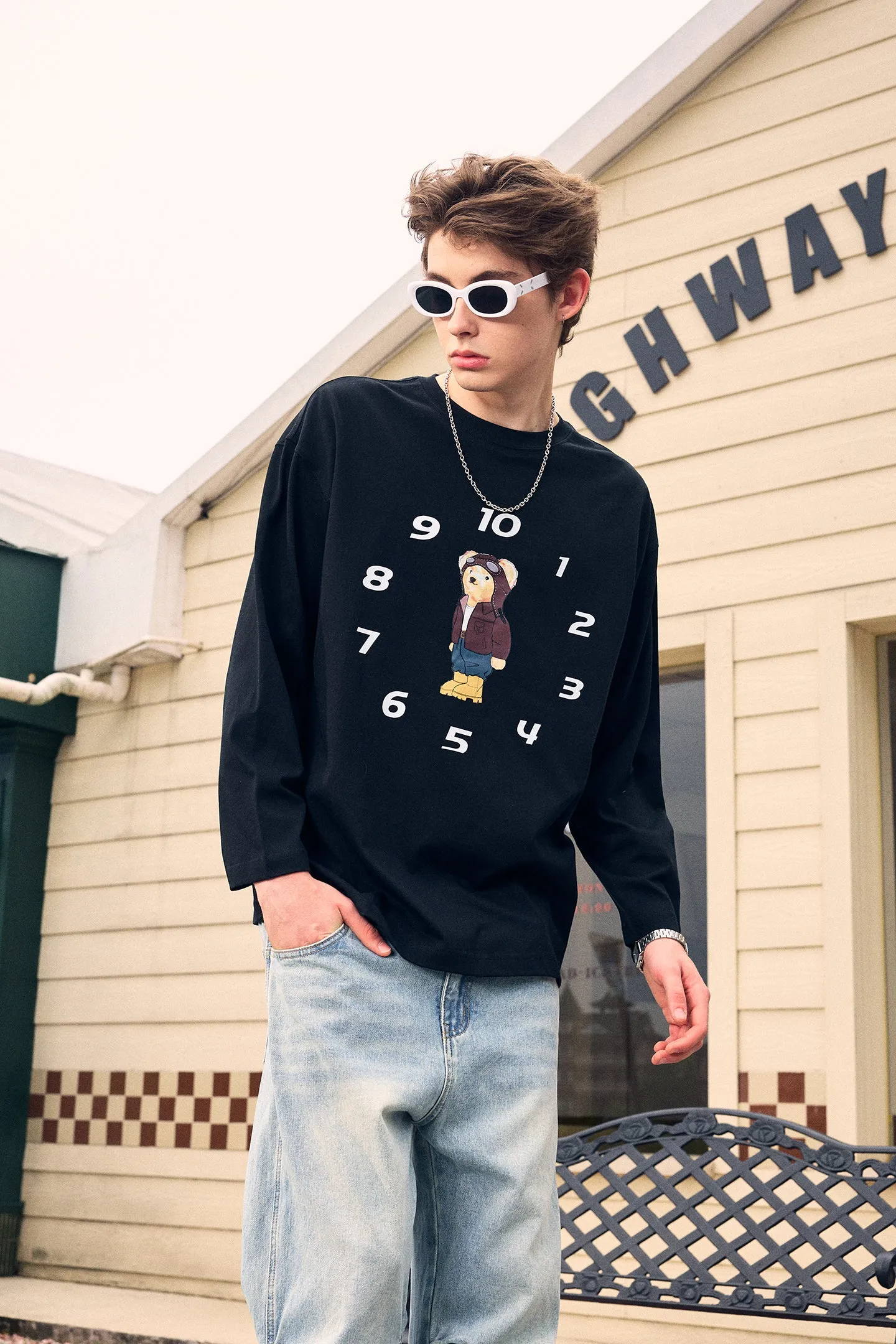 ICS Funny Clock Bear Long Sleeve T-shirt