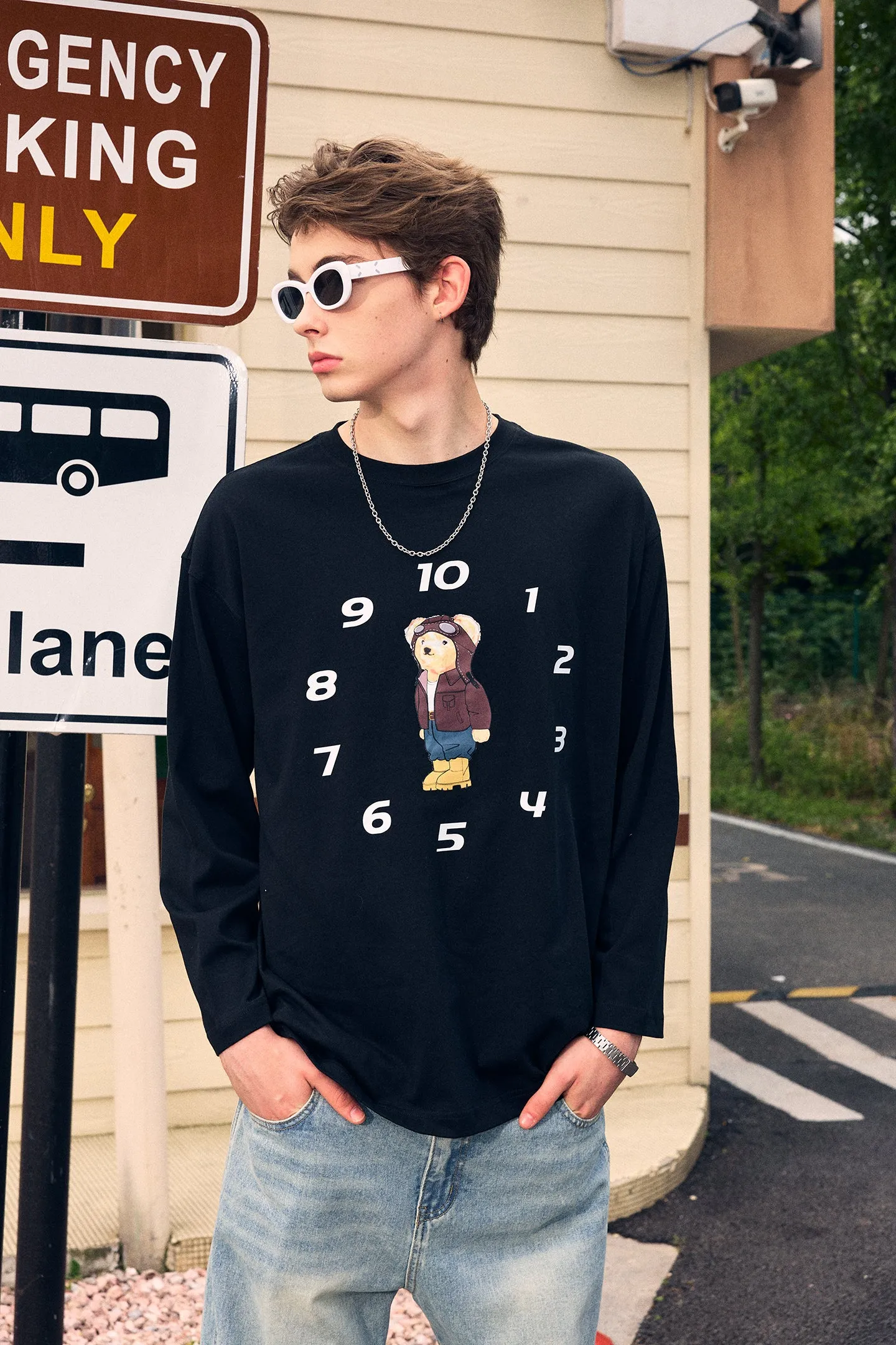 ICS Funny Clock Bear Long Sleeve T-shirt