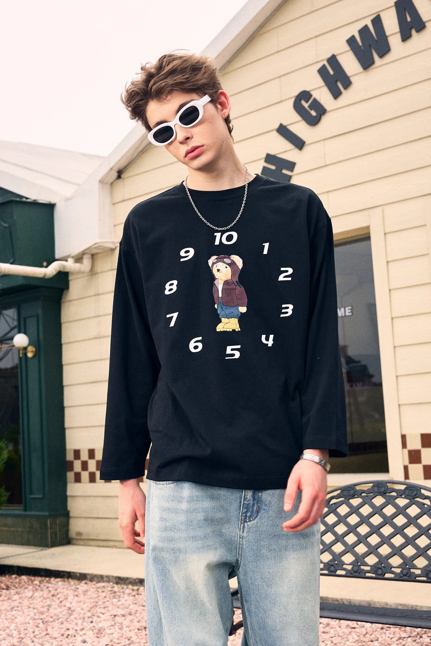 ICS Funny Clock Bear Long Sleeve T-shirt