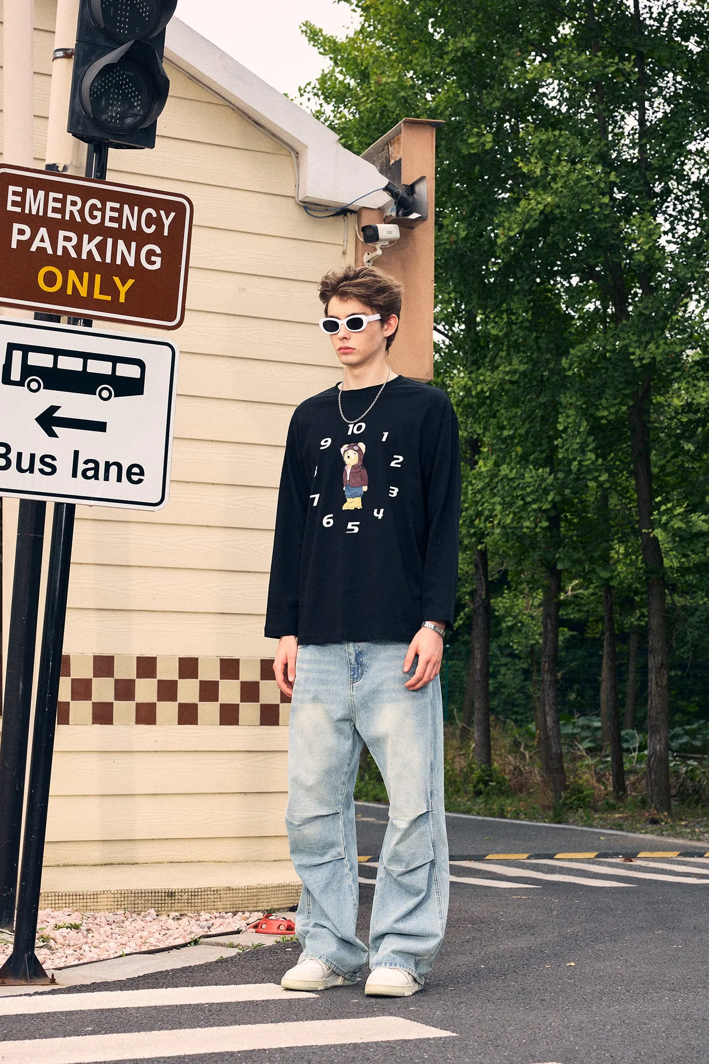 ICS Funny Clock Bear Long Sleeve T-shirt