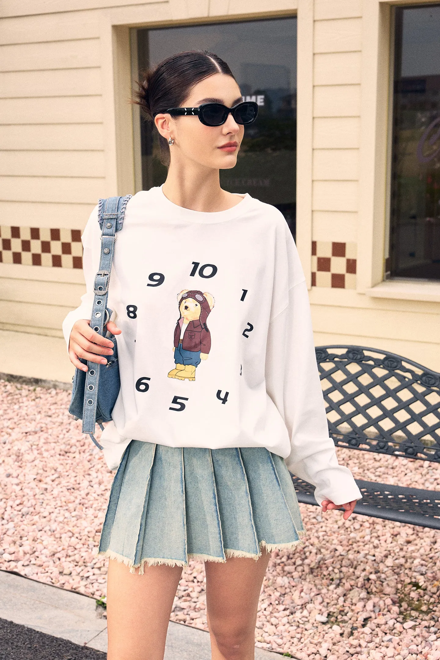 ICS Funny Clock Bear Long Sleeve T-shirt