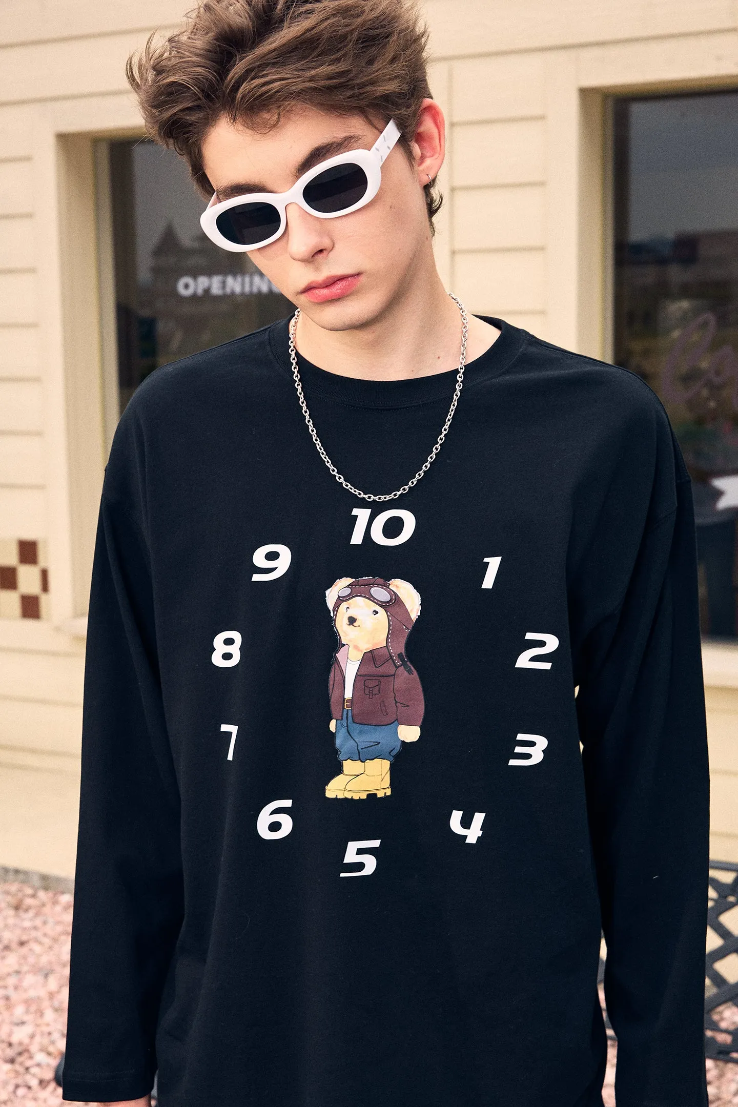 ICS Funny Clock Bear Long Sleeve T-shirt