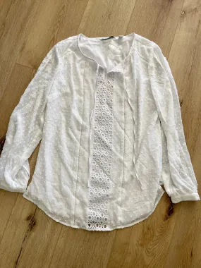 Isaac Mizrahi Live! Swiss Dot Woven Peasant Blouse Bright ***White Size 2