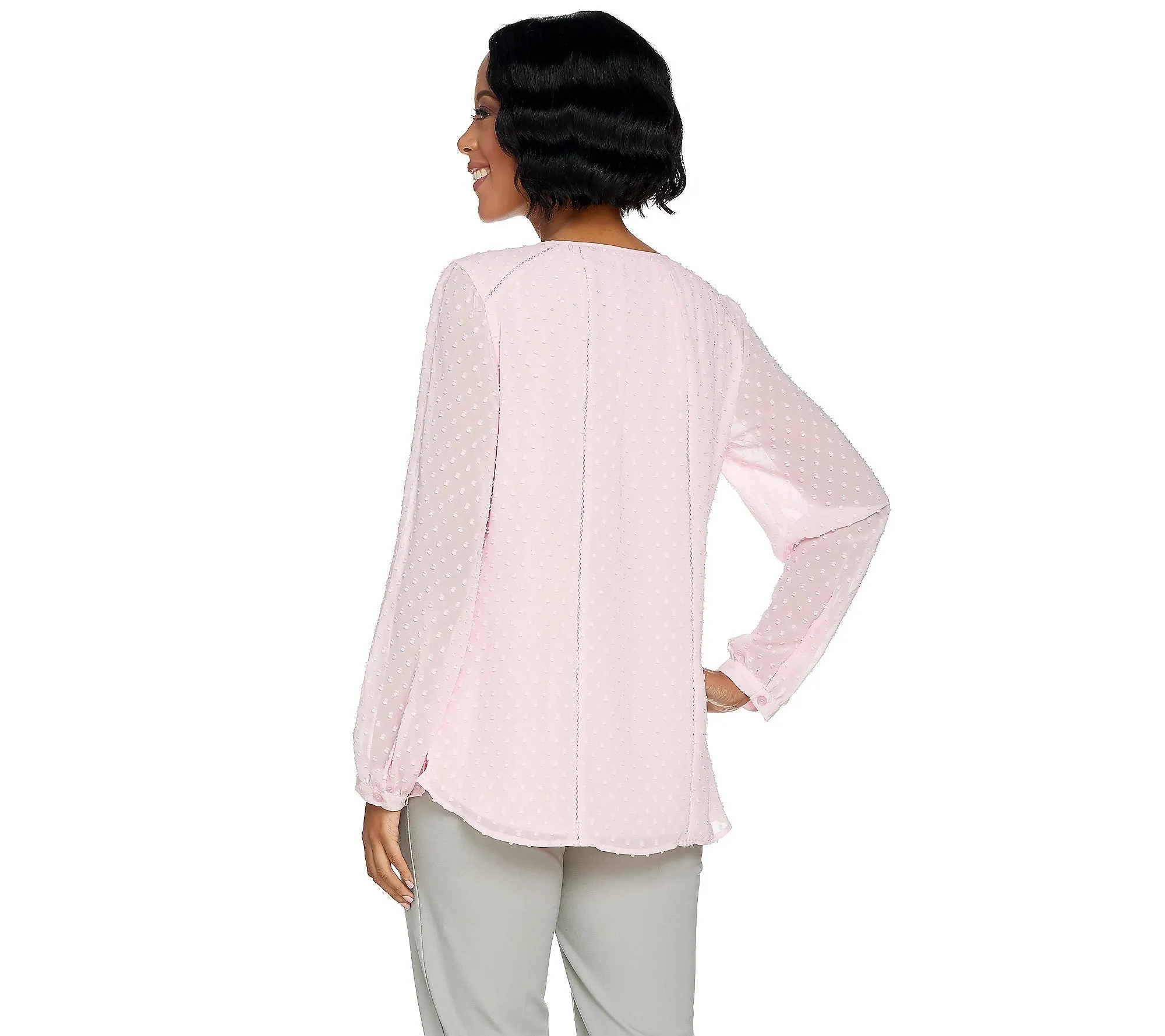 Isaac Mizrahi Live! Swiss Dot Woven Peasant Blouse Bright ***White Size 2