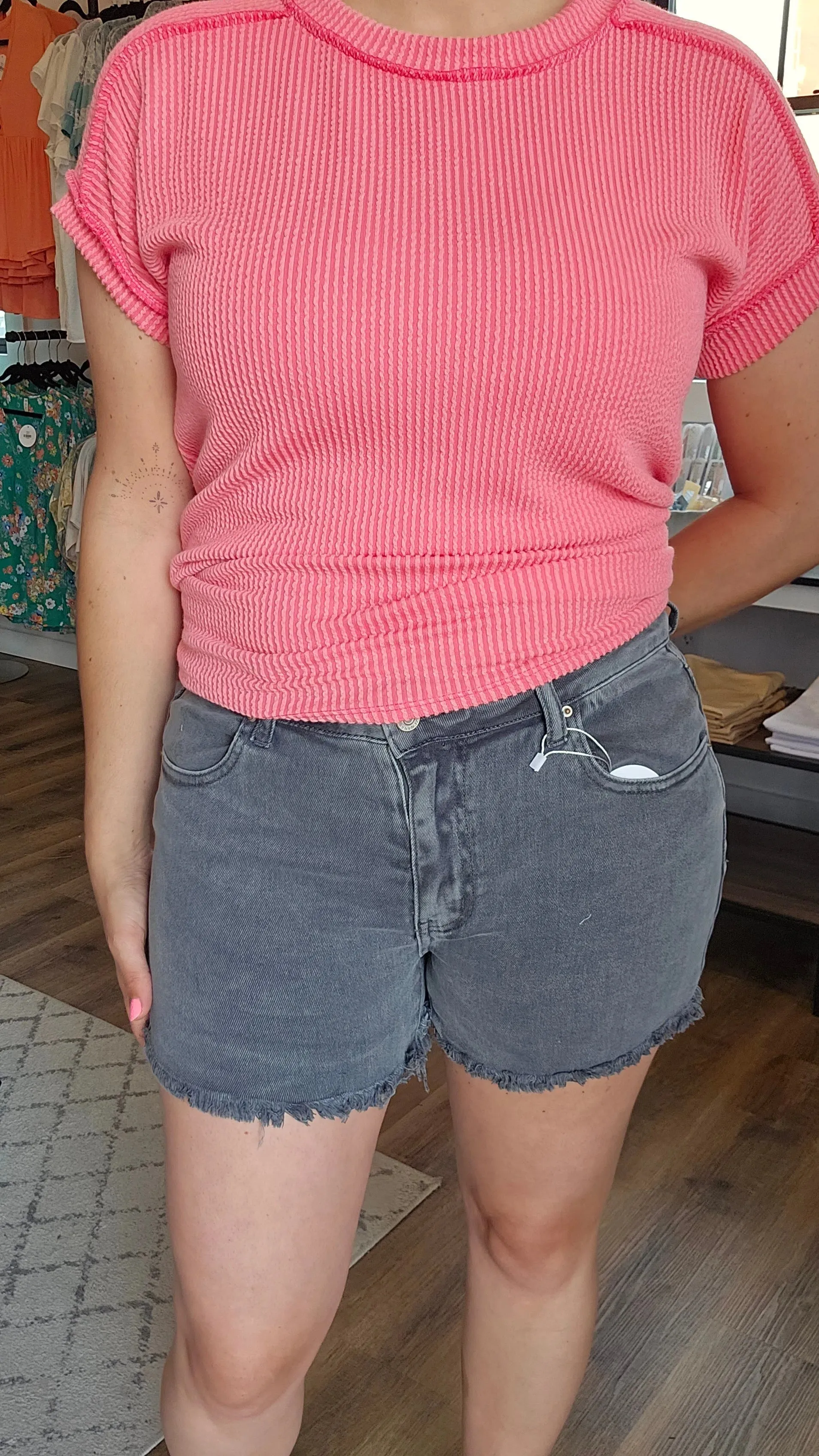 Kennedy Fray Hem Shorts | Charcoal | Zenana