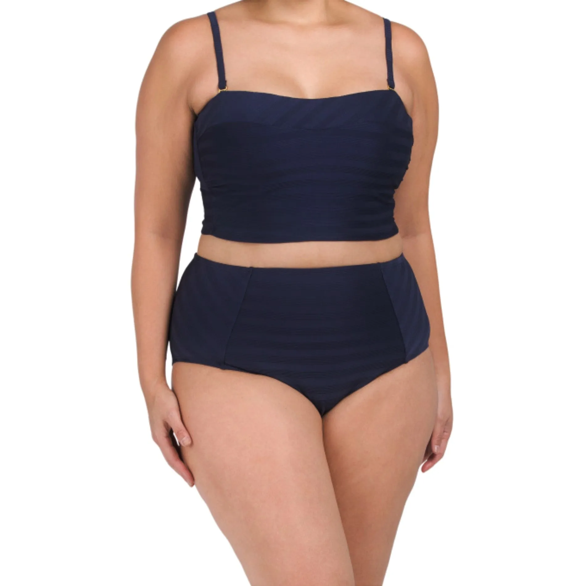 La Blanca Women's Plus Linea Costa Textured Removable Strap Swim Bandeau Top