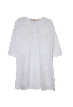 La Cera Plus Size White Embroidered V-Neck Casual Shirt